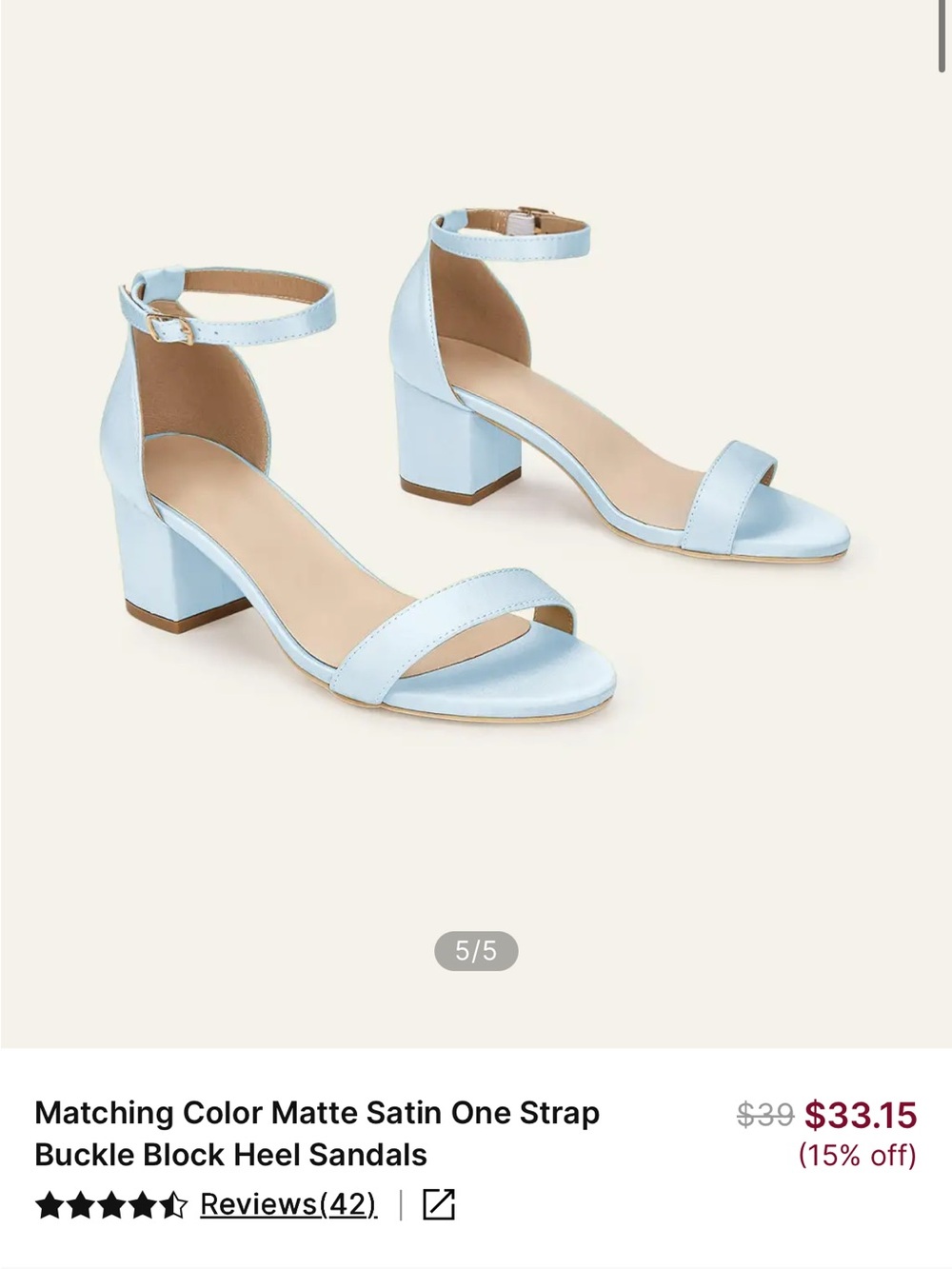 Matte Satin One-Strap Ankle Buckle Block Heel Sandals - Light Blue - NEW IN BOX